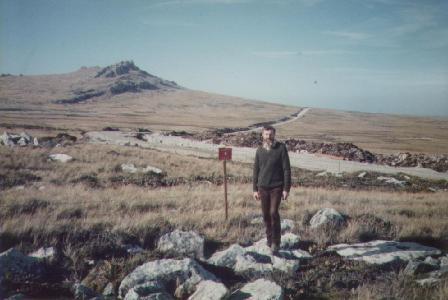 John Burrough next to a minefield warning sign west of Mount Challenger in the Falkland Islands on 19th April 1985 John Burrough next to a minefield warning sign west of Mount Challenger in the Falkland Islands on 19th April 1985