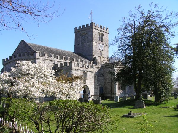 Church and blossom on 13th April 2009