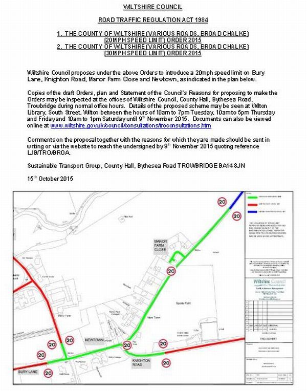 Newtown 20mph zone proposal as at 13th October 2015