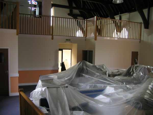 Extended balcony on 24th April 2013 with Chapel and Archive furniture under plastic